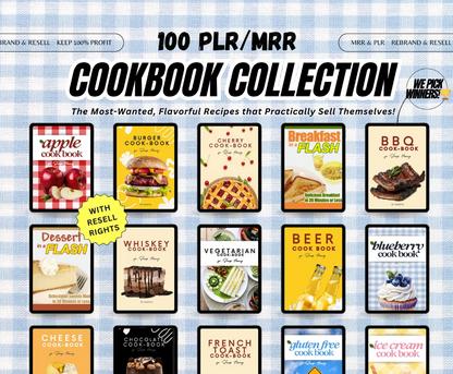 PLR COOKBOOK EBOOK PACK / 100 digital cookbooks with resale rights / Digital book pack / Digital recipe book / Digital product / Passive income / MRR